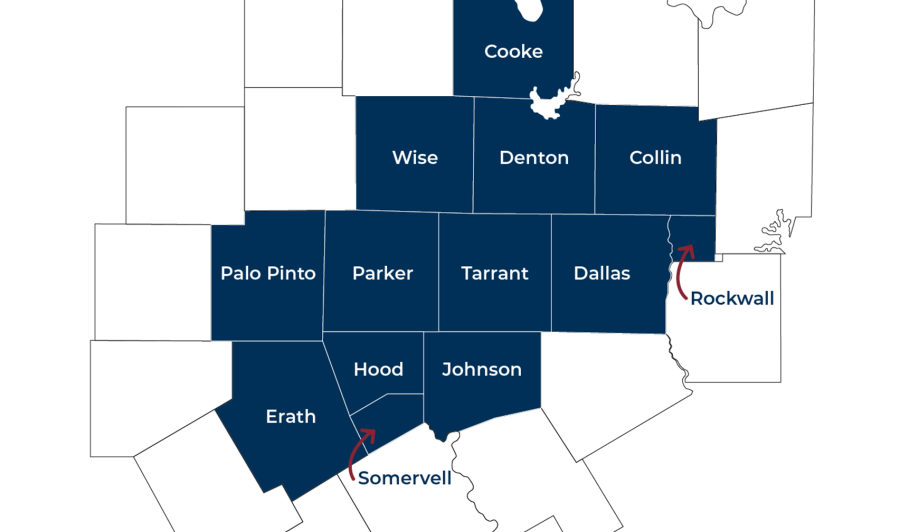 Serving 13 Texas counties: Collin, Cooke, Dallas, Denton, Erath, Hood, Johnson, Palo Pinto, Parker, Rockwall, Somervell, Tarrant and Wise